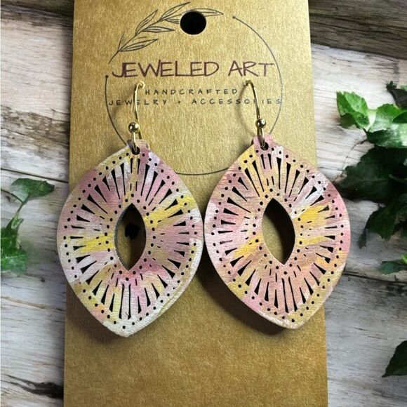 JEWELED ART Western Chic Hand Painted Wood Earrings - Picture 1 of 3